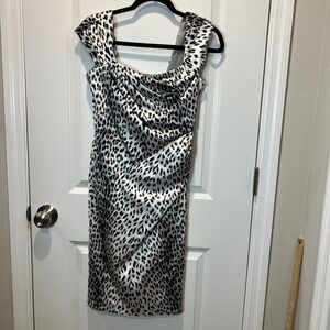 Tadashi Shoji Leopard Print Ruched Cocktail Dress Size 4 Lined Bodycon